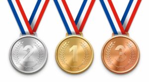 Gold, Silver and Bronze medals with number 1, 2 and 3