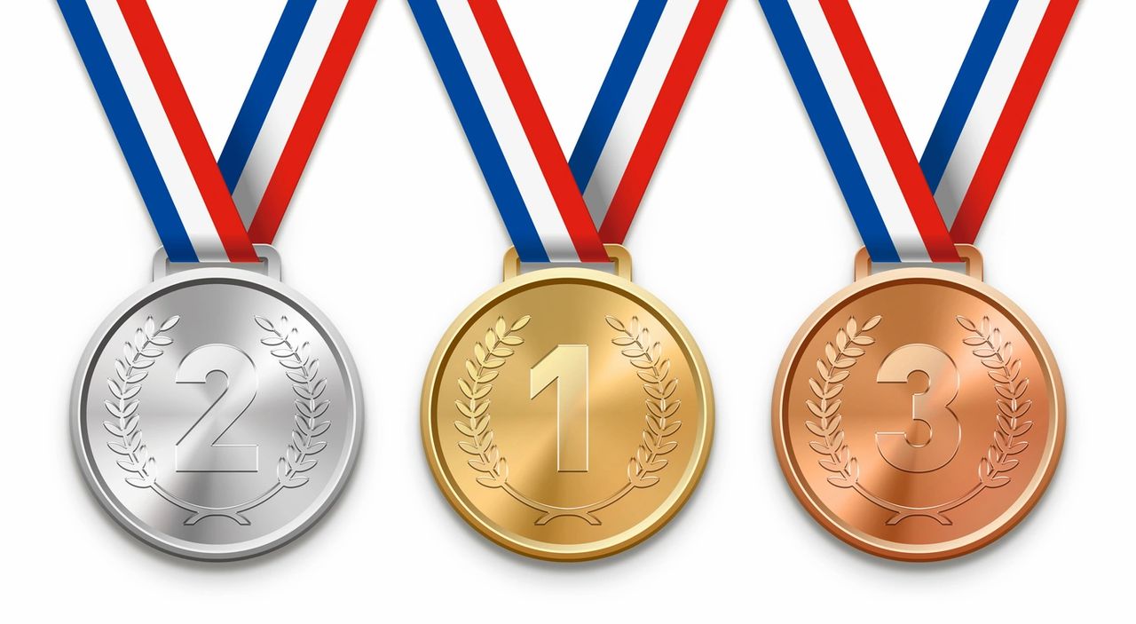 Gold, Silver and Bronze medals with number 1, 2 and 3