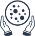 dark blue icon of two hands holding a ball with sparkles in it